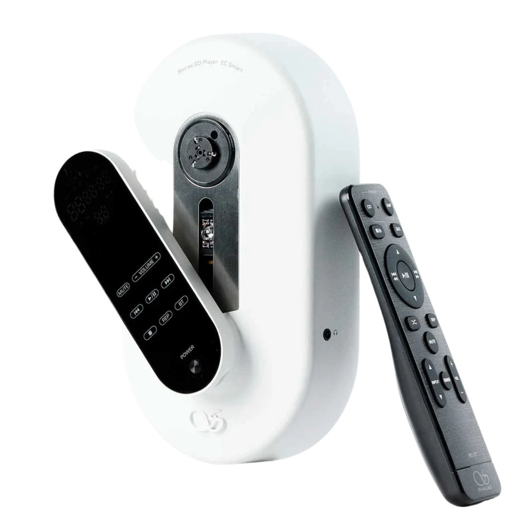Shanling EC Smart Reproductor CD USB-C Blanco con diseño ovalado de pared, bandeja vertical y control frontal negro con botones táctiles y botón Power - Ítem2