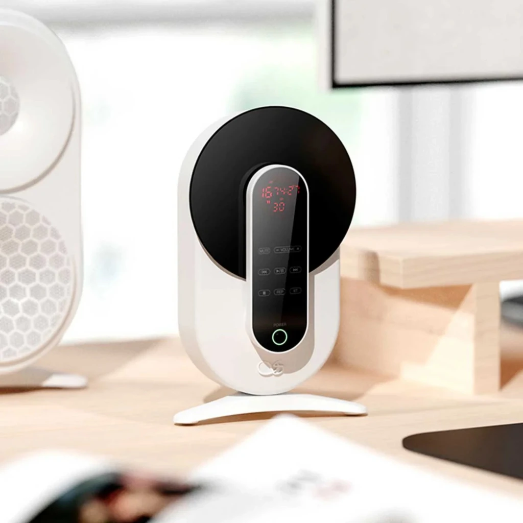 Shanling EC Smart Reproductor CD USB-C Blanco con diseño ovalado de pared, bandeja vertical y control frontal negro con botones táctiles y botón Power - Ítem4