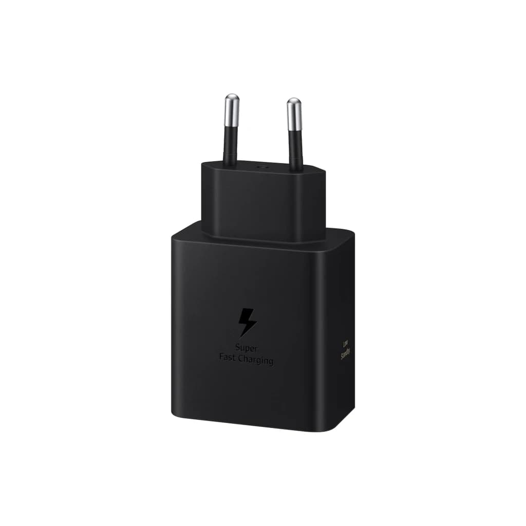 Chargeur USB-C noir Samsung EP-T6010NBE 60 W avec prise européenne, design compact, logo Super Fast Charging et finition mate élégante