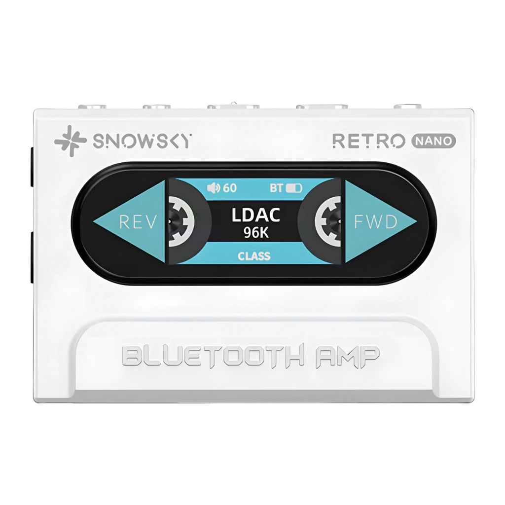 DAC Amplificador FiiO Snowsky Retro Nano Saída 4,4mm Balanceada PCM 96kHz Branco, detalhe: ecrã OLED com LDAC 96K e design