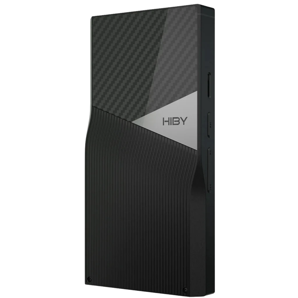 HiBy R6 Pro II 2025 reproductor Hi-Res portátil negro con pantalla grande, botones laterales, salida balanceada 4.4 mm y trasera con fibra de carbono - Ítem5