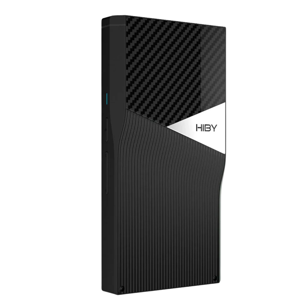 HiBy R6 Pro II 2025 reproductor Hi-Res portátil negro con pantalla grande, botones laterales, salida balanceada 4.4 mm y trasera con fibra de carbono - Ítem3
