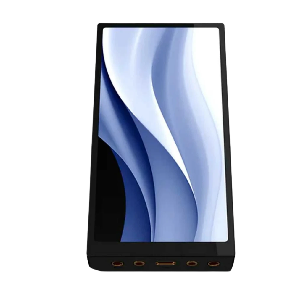 HiBy R6 Pro Max Reproductor Hi-Res portátil con gran pantalla, trasera negro carbón con texturas onduladas y placa metálica lateral con logo Hiby - Ítem3