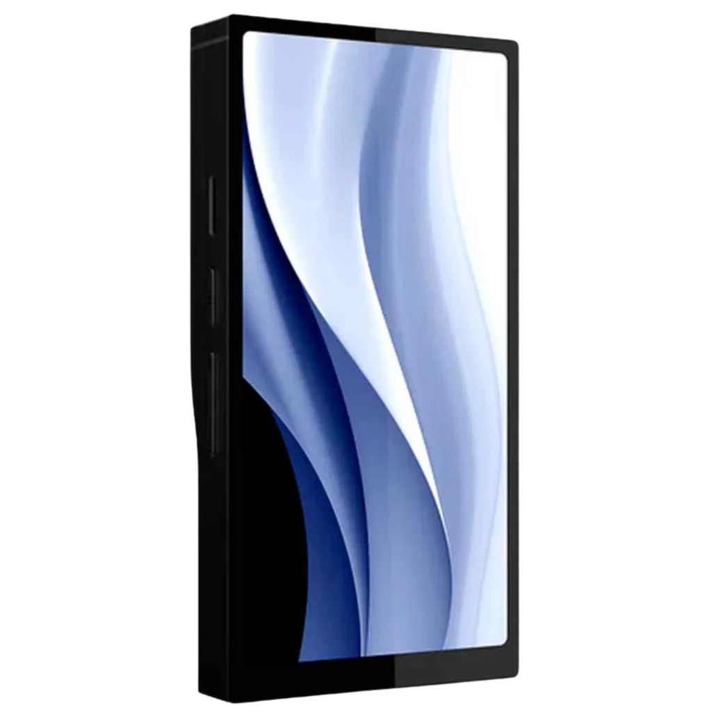 HiBy R6 Pro Max Reproductor Hi-Res portátil con gran pantalla, trasera negro carbón con texturas onduladas y placa metálica lateral con logo Hiby - Ítem2