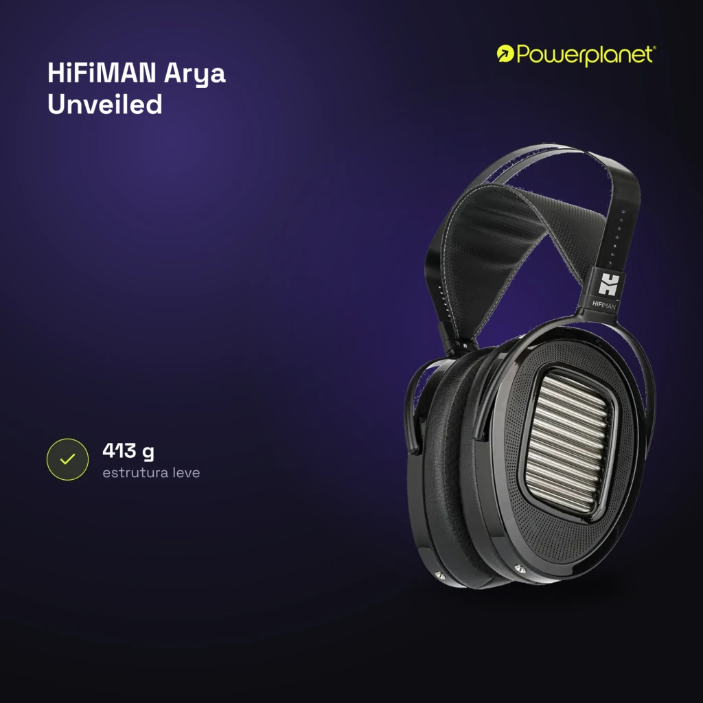Casque Hifiman Arya Unveiled circum-aural noir, coques ovales grillagées, larges transducteurs planaires visibles, arceau perforé, câble jack 6,35 mm - Ítem3