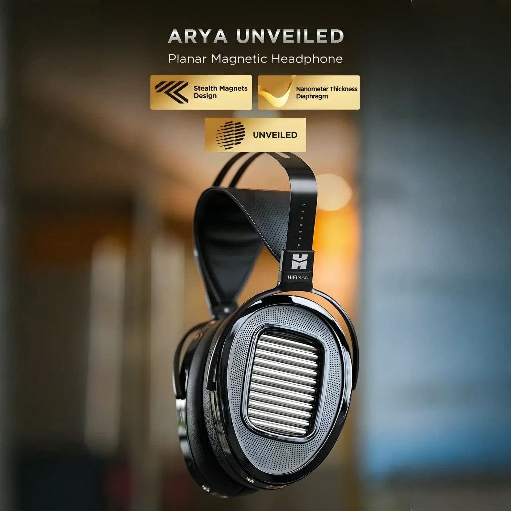 Casque Hifiman Arya Unveiled circum-aural noir, coques ovales grillagées, larges transducteurs planaires visibles, arceau perforé, câble jack 6,35 mm - Ítem8