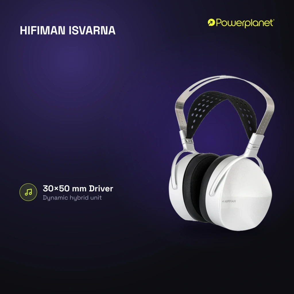 Casque Hifiman Isvarna argent brossé avec grands écouteurs ovales, arceau perforé noir, finitions métal, connectiques XLR, 6,35 mm et 3,5 mm Hi-Res - Ítem2