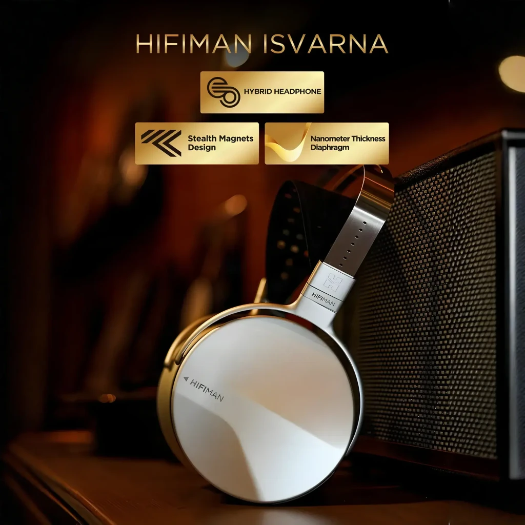 Casque Hifiman Isvarna argent brossé avec grands écouteurs ovales, arceau perforé noir, finitions métal, connectiques XLR, 6,35 mm et 3,5 mm Hi-Res - Ítem6