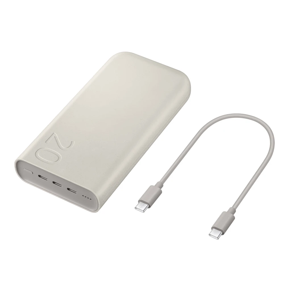 Samsung EB-P4520 Power Bank 20000 mAh 45 W 3x USB-C Beige con acabado mate, bordes redondeados y relieve 20 en la esquina superior, diseño compacto - Ítem4