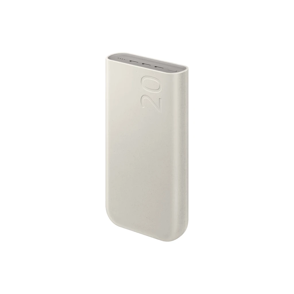 Samsung EB-P4520 Power Bank 20000 mAh 45 W 3x USB-C Beige con acabado mate, bordes redondeados y relieve 20 en la esquina superior, diseño compacto - Ítem1
