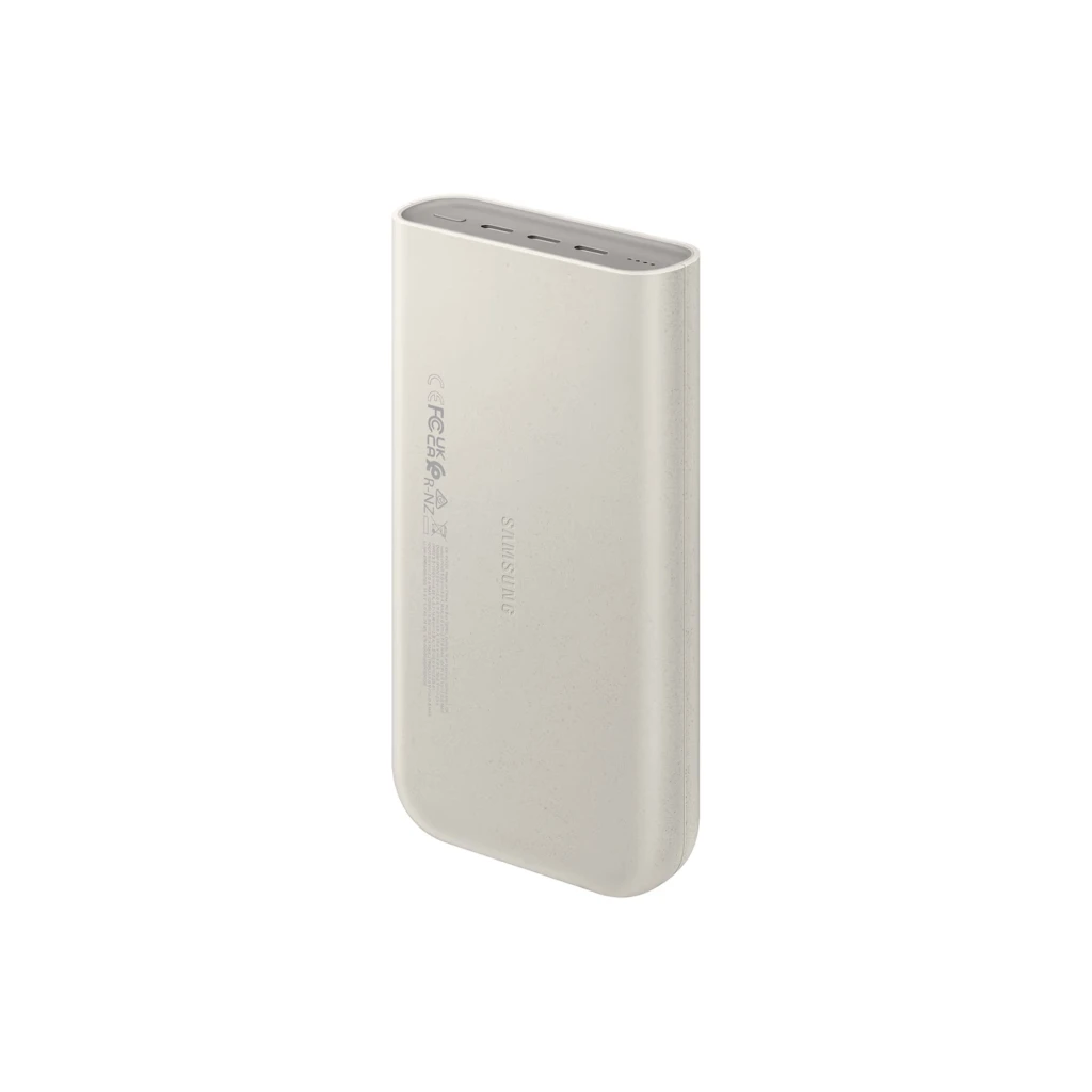Samsung EB-P4520 Power Bank 20000 mAh 45 W 3x USB-C Beige con acabado mate, bordes redondeados y relieve 20 en la esquina superior, diseño compacto - Ítem2