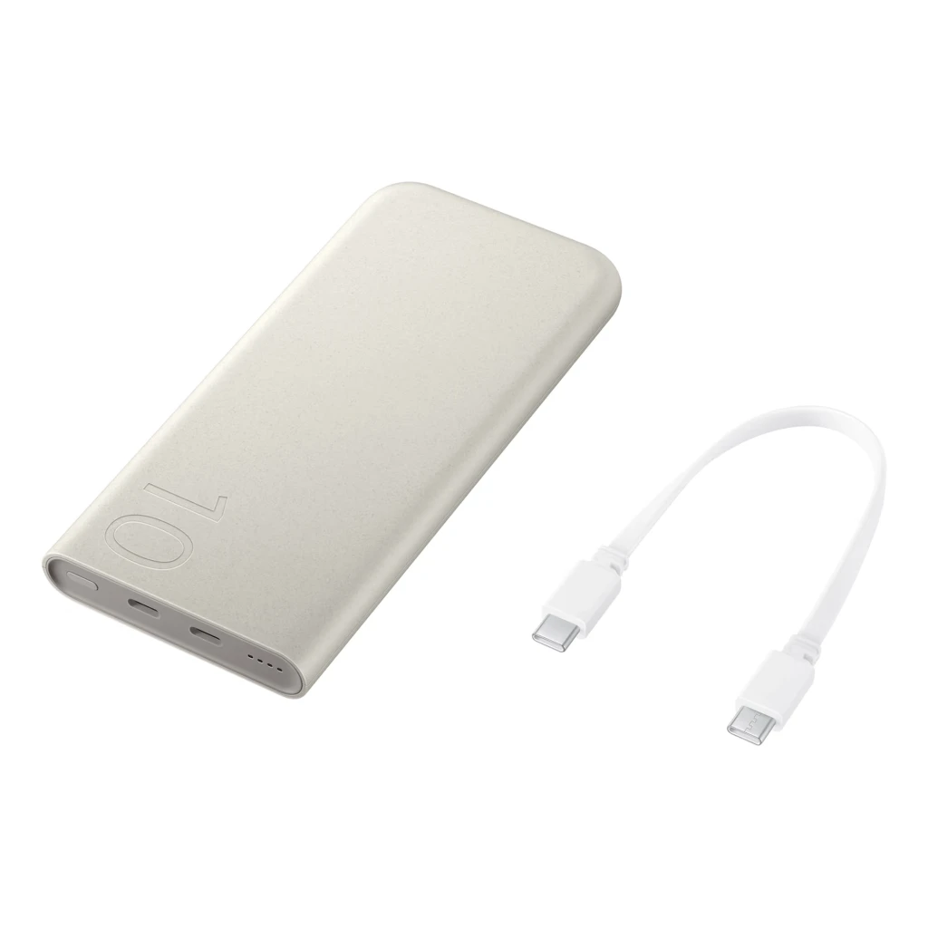Batería externa beige con acabado mate, bordes redondeados y relieve 10 en la esquina superior; diseño minimalista y compacto de Samsung - Ítem5