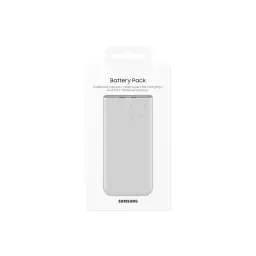 Power bank Samsung EB-P3401XUE beige, compacto con acabado mate. Capacidad 10000 mAh, carga rápida 25 W, dos puertos USB-C y número 10 en relieve.
