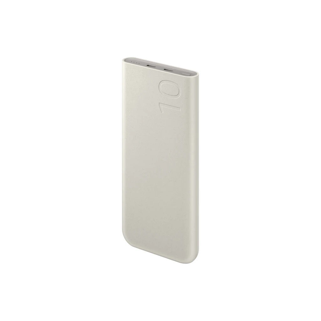 Batería externa beige con acabado mate, bordes redondeados y relieve 10 en la esquina superior; diseño minimalista y compacto de Samsung - Ítem1