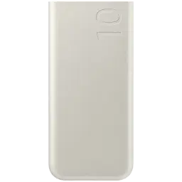 Power bank Samsung EB-P3401XUE beige, cuerpo delgado con acabado mate, relieve 10 en la esquina superior, bordes redondeados y diseño minimalista