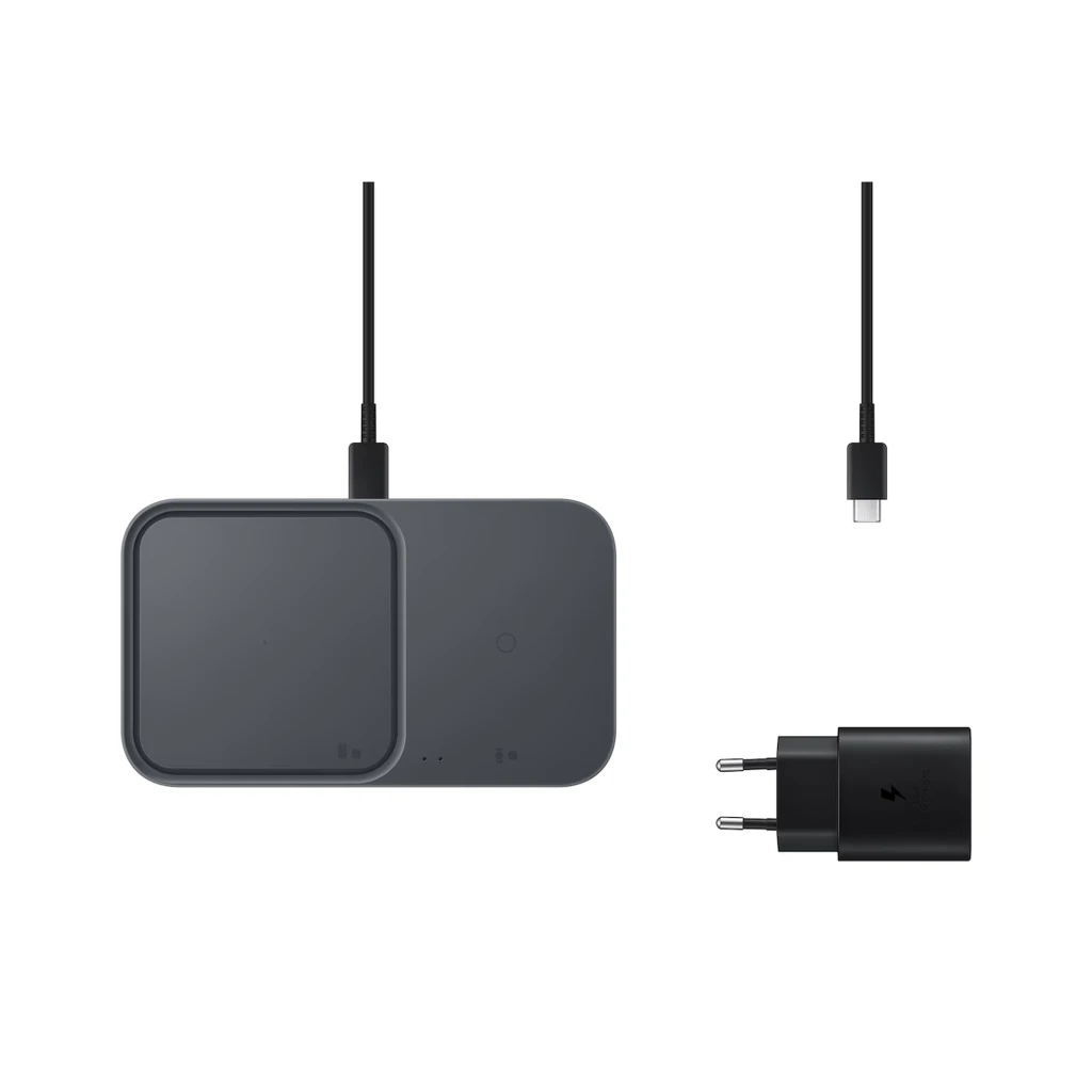 Samsung Super Fast Wireless Charger Duo 15W en gris oscuro, base rectangular de dos zonas con indicador LED y superficie antideslizante para carga Qi - Ítem4