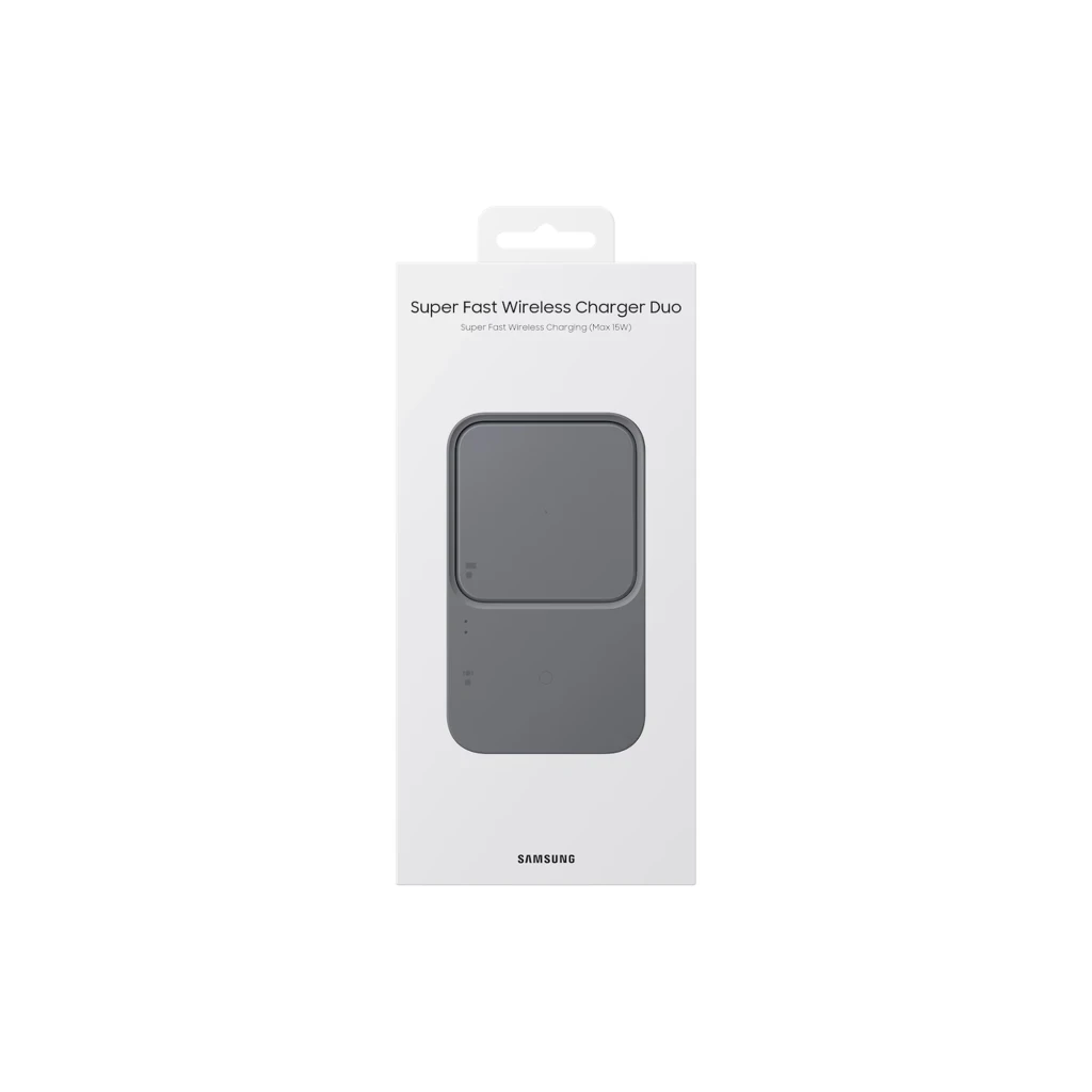 Samsung Super Fast Wireless Charger Duo 15W en gris oscuro, base rectangular de dos zonas con indicador LED y superficie antideslizante para carga Qi - Ítem6