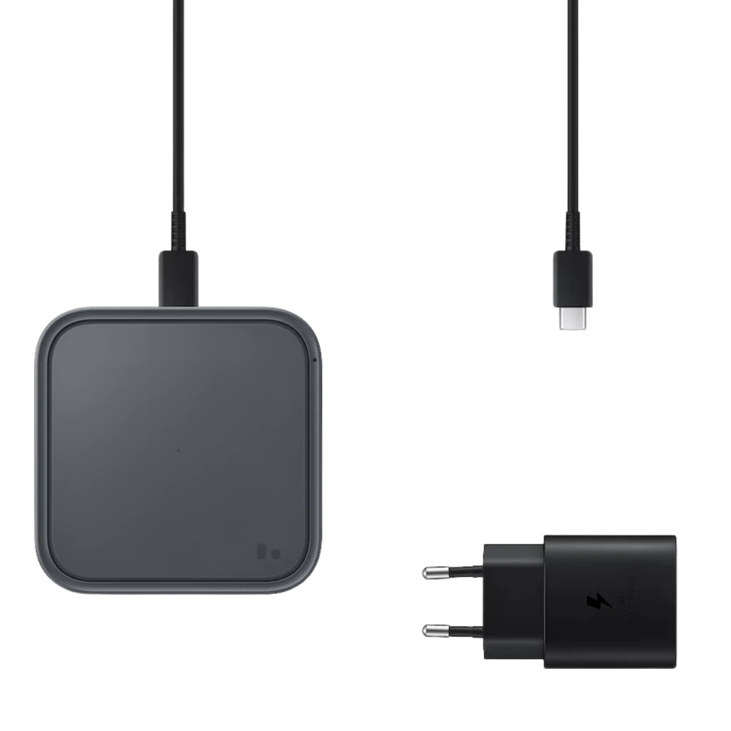 Samsung Super Fast Wireless Charger Qi 15 W en gris oscuro, base cuadrada compacta con bordes redondeados y luz LED indicadora, superficie antideslizante - Ítem4