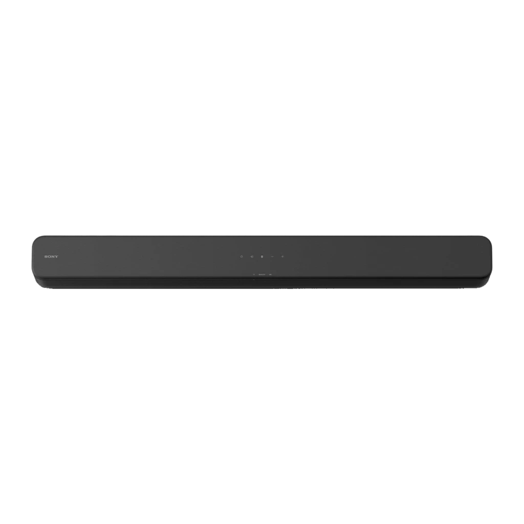 Barre de son Sony 2.0 canaux 120W Bluetooth Noir HT-SF150, détail: vue du dessus avec indicateurs LED et logo Sony visibles