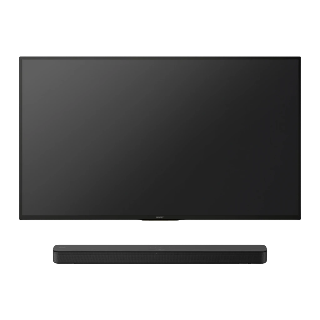 Barre de son Sony 2.0 canaux 120W Bluetooth Noir HT-SF150, vue de face: barre sous téléviseur Sony, profil fin et grille