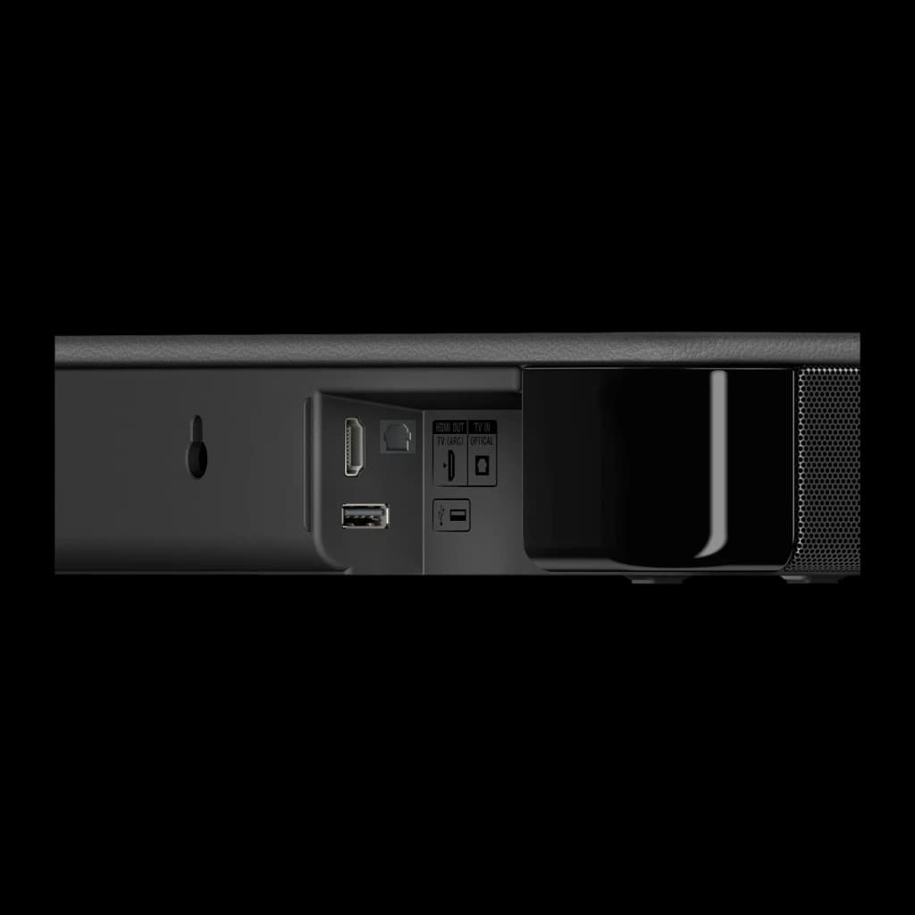 Barre de son Sony 2.0 canaux 120W Bluetooth Noir HT-SF150, vue arrière: ports HDMI, optique et USB visibles