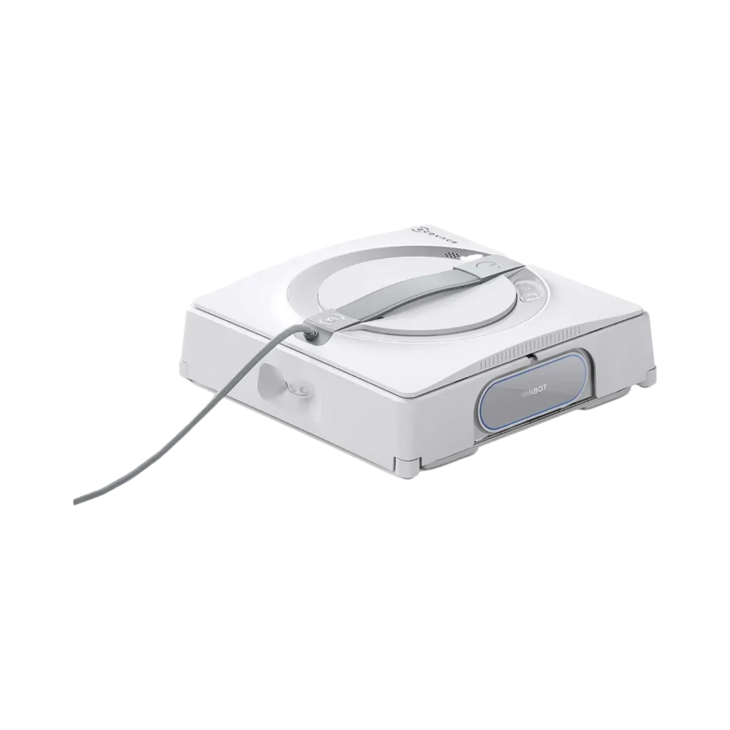 Ecovacs Winbot W2 Pro Omni Robô Limpador de Vidros com Três Bicos 4500 mAh em formato quadrado branco, alça central cinza e cabo frontal integrados - Item4