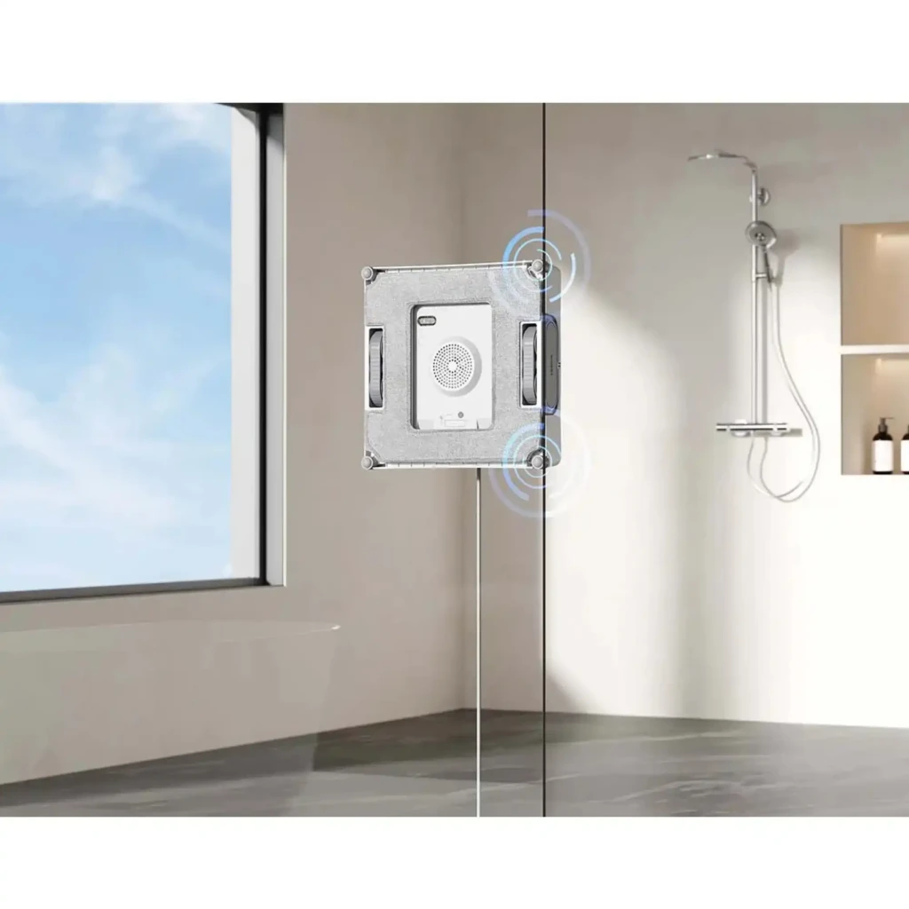 Ecovacs Winbot W2 Pro Omni Robô Limpador de Vidros com Três Bicos 4500 mAh em formato quadrado branco, alça central cinza e cabo frontal integrados - Item3