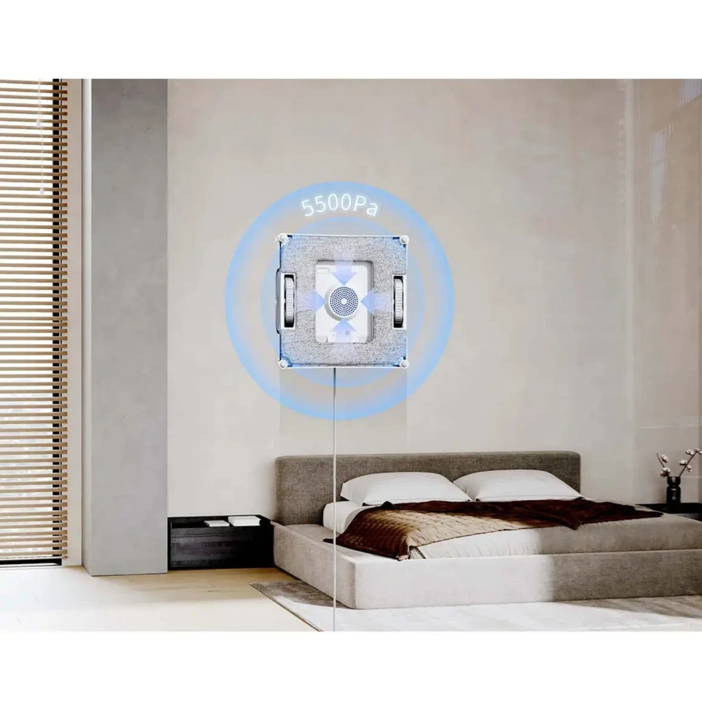 Ecovacs Winbot W2 Pro Omni Robô Limpador de Vidros com Três Bicos 4500 mAh em formato quadrado branco, alça central cinza e cabo frontal integrados - Item6