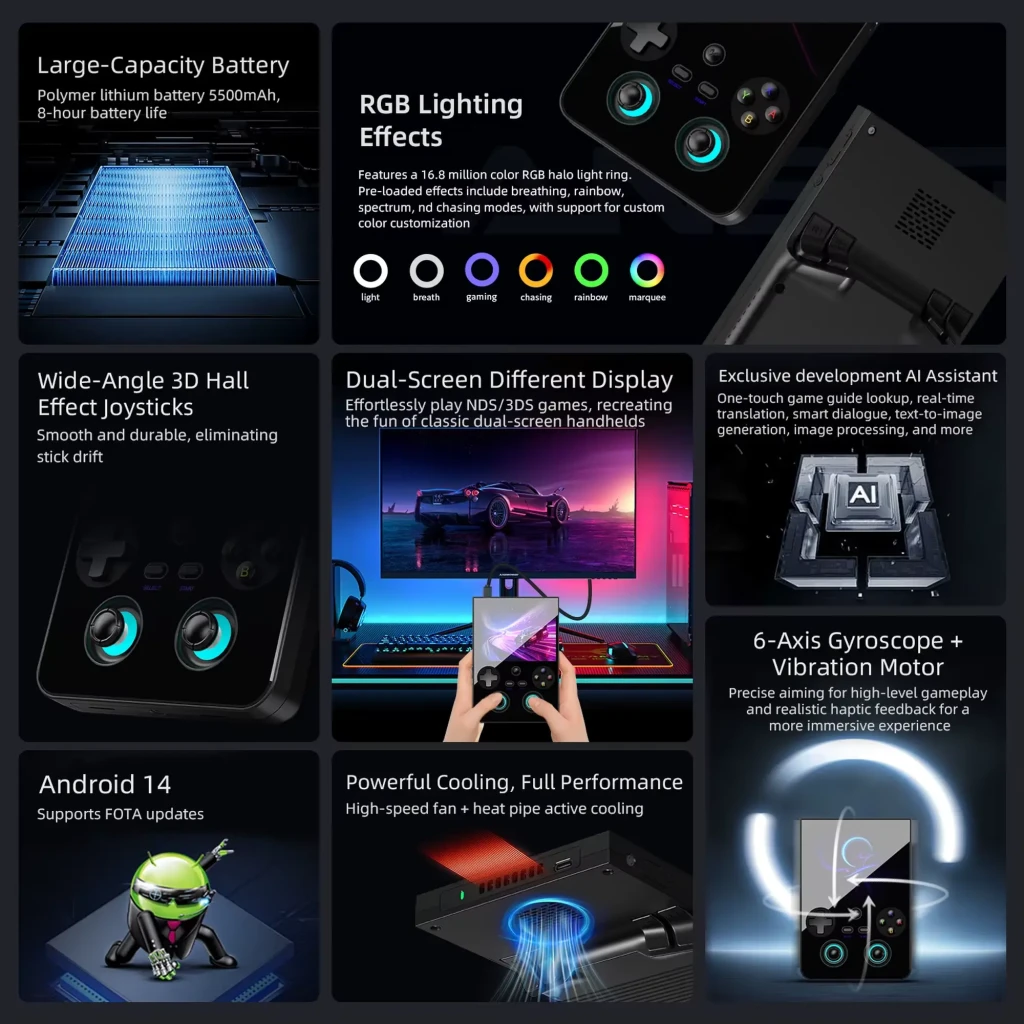 Anbernic RG477V 12GB/256GB Preto com tela brilhante, direcional em cruz, botões ABXY coloridos e dois analógicos iluminados, design portátil elegante - Item3