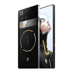 Nubia RedMagic 11 Pro 5G Golden Saga con trasera negra texturizada, detalles dorados, módulo triple de cámara grande y pantalla AMOLED casi sin bordes