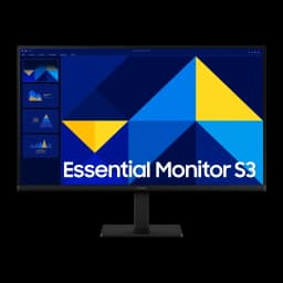 Moniteur Samsung Essential S3 S30GD 27 pouces FHD IPS 100Hz 5ms GTG Noir, vue de face: écran avec design géométrique bleu