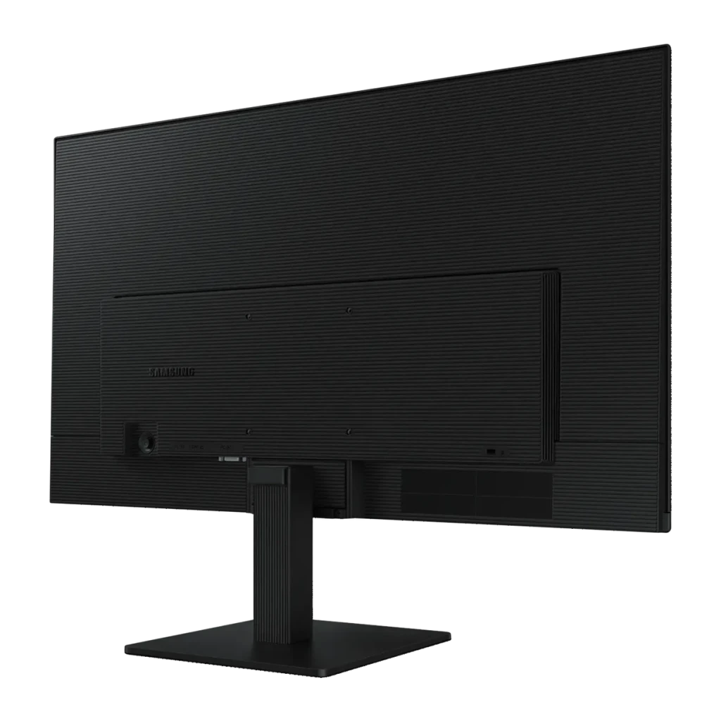 Moniteur Samsung Essential S3 S30GD 27 pouces FHD IPS 100Hz 5ms GTG Noir, vue arrière: panneau texturé avec logo Samsung