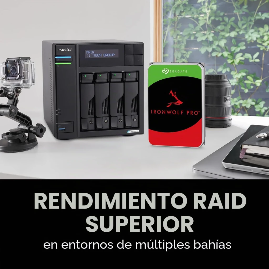 Disco rígido Seagate IronWolf Pro 20TB 3.5 polegadas 7200RPM ST20000NT001, cena: ao lado de NAS Asustor 4 baías, texto