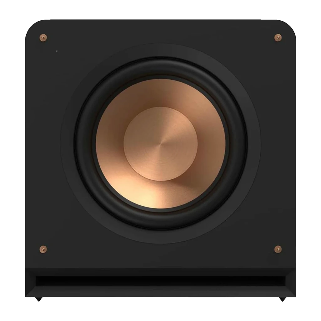 Klipsch RP-1400SW Subwoofer 500 W RMS con gabinete negro texturizado y driver frontal color cobre, esquinas redondeadas y pies antivibración - Ítem2