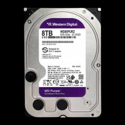 Disco rígido WD Purple 8TB 3.5 polegadas 5400RPM, detalhe: etiqueta frontal com modelo WD85PURZ, capacidade 8TB