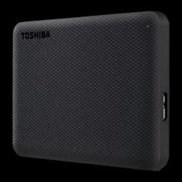 Disque dur externe Toshiba Canvio Advance 2To USB 3.2 Gen 1 Noir, vue de face: surface à texture quadrillée et port USB