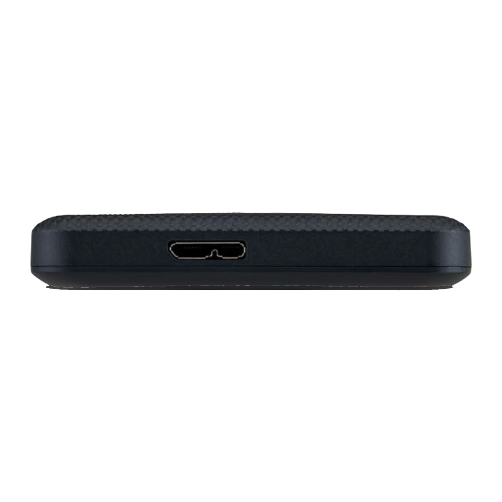 Disque dur externe Toshiba Canvio Advance 2To USB 3.2 Gen 1 Noir, détail: port Micro-USB sur la tranche inférieure