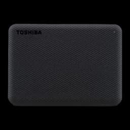 Disque dur externe Toshiba Canvio Advance 2To USB 3.2 Gen 1 Noir, détail: texture quadrillée en relief et logo Toshiba