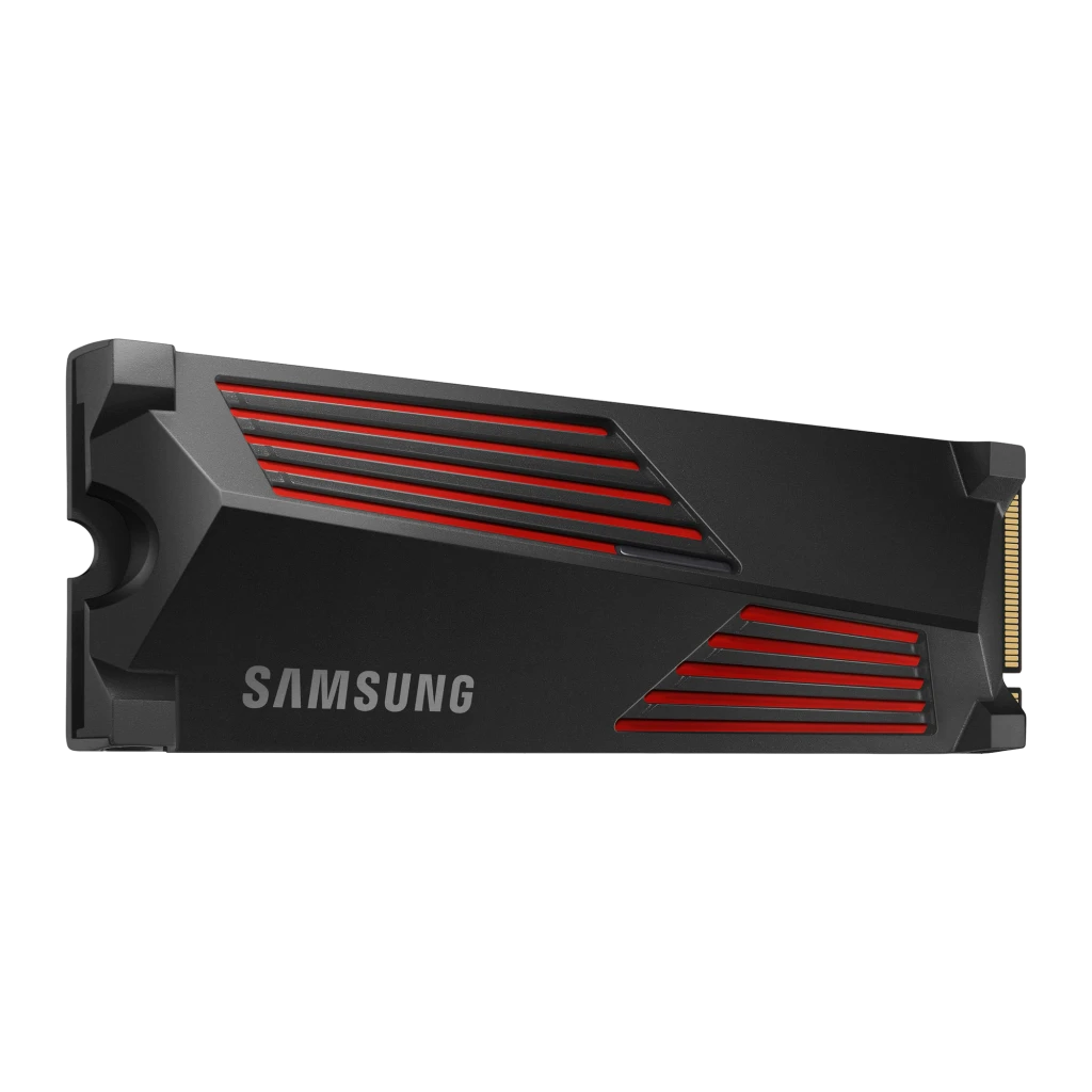 SSD Samsung 990 Pro Heatsink 2 To M.2 NVMe PCIe 4.0 avec dissipateur, détail: ailettes noires avec rainures rouges