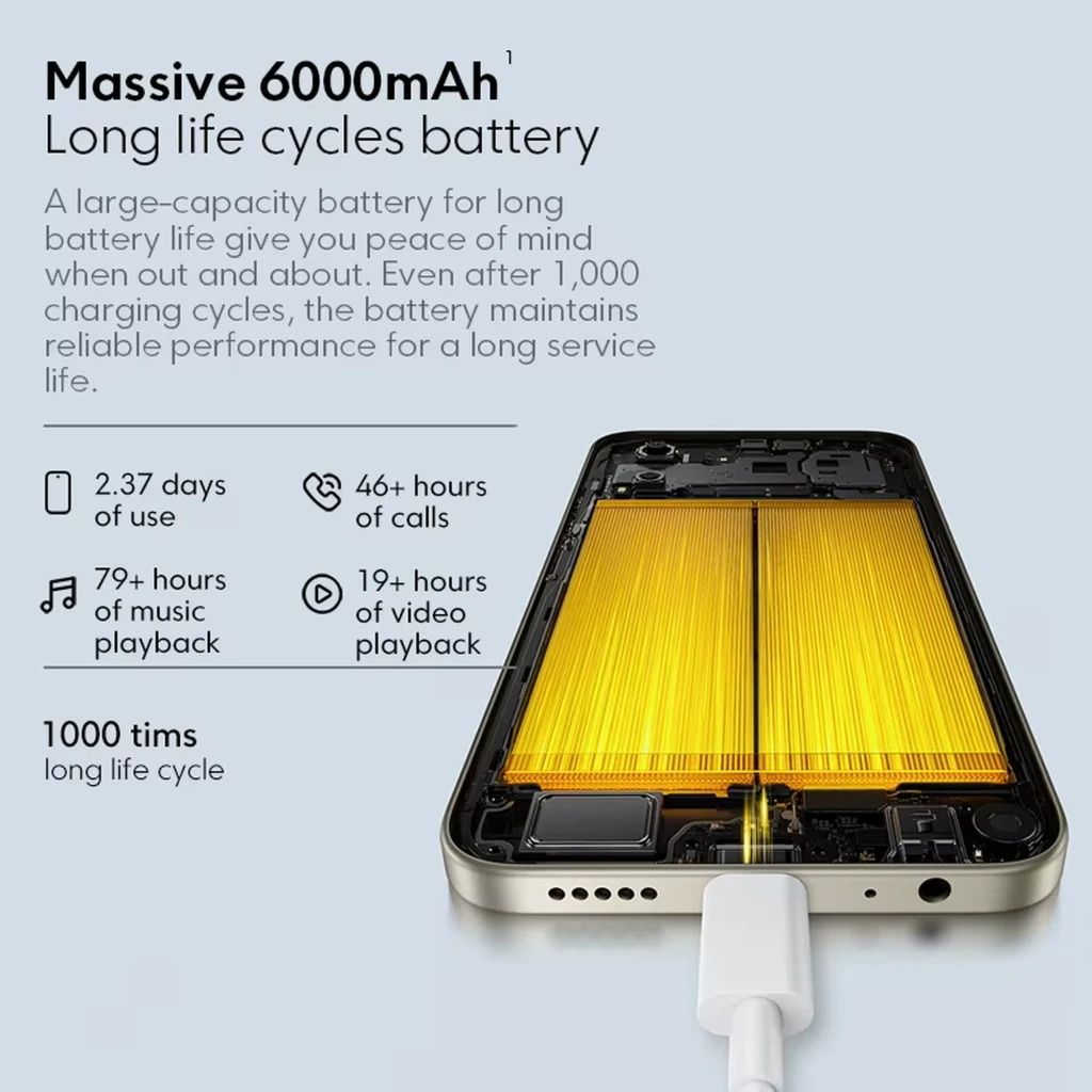 Xiaomi Poco C81 Pro 4GB/256GB Negro com tela ampla de bordas finas, notch em gota, traseira preta fosca e módulo de câmera dupla com aro dourado - Item5