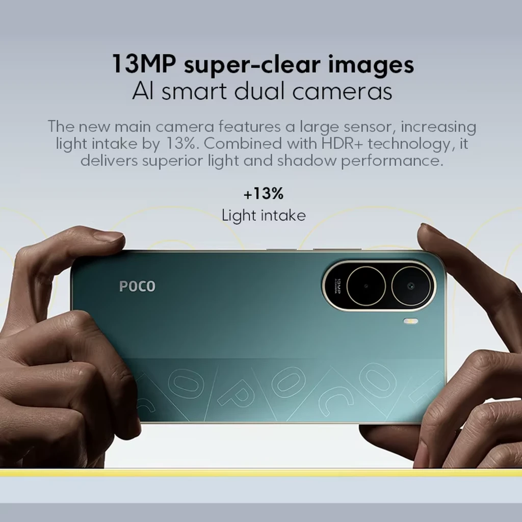 Xiaomi Poco C81 Pro 4GB/256GB Negro com tela ampla de bordas finas, notch em gota, traseira preta fosca e módulo de câmera dupla com aro dourado - Item4