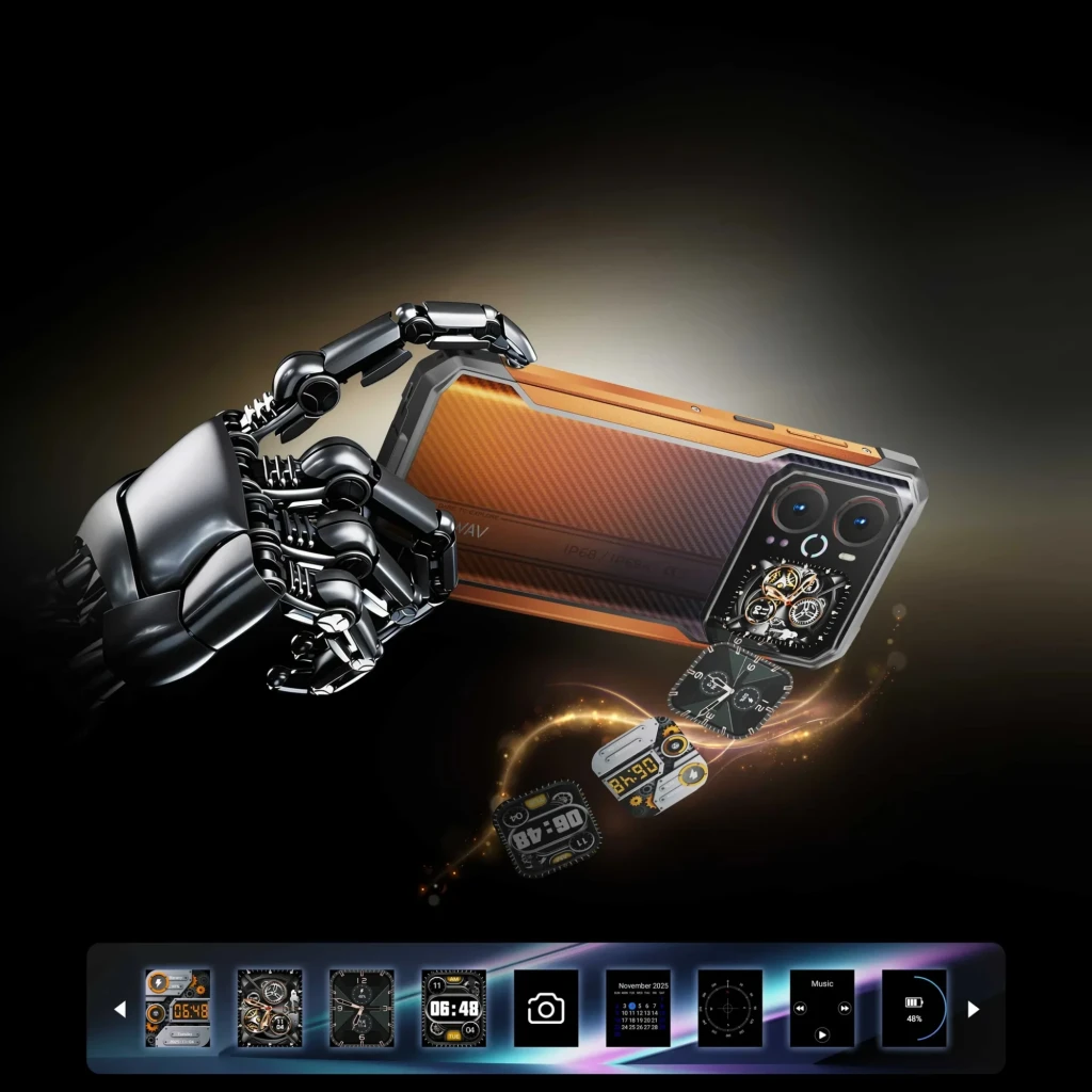 Hotwav Cyber 18 4G 256 Go Orange 8 Go 6200 mAh avec design robuste IP68 IP69K, dos texturé orange, module photo double grand anneau, écran bord fin au style - Ítem4