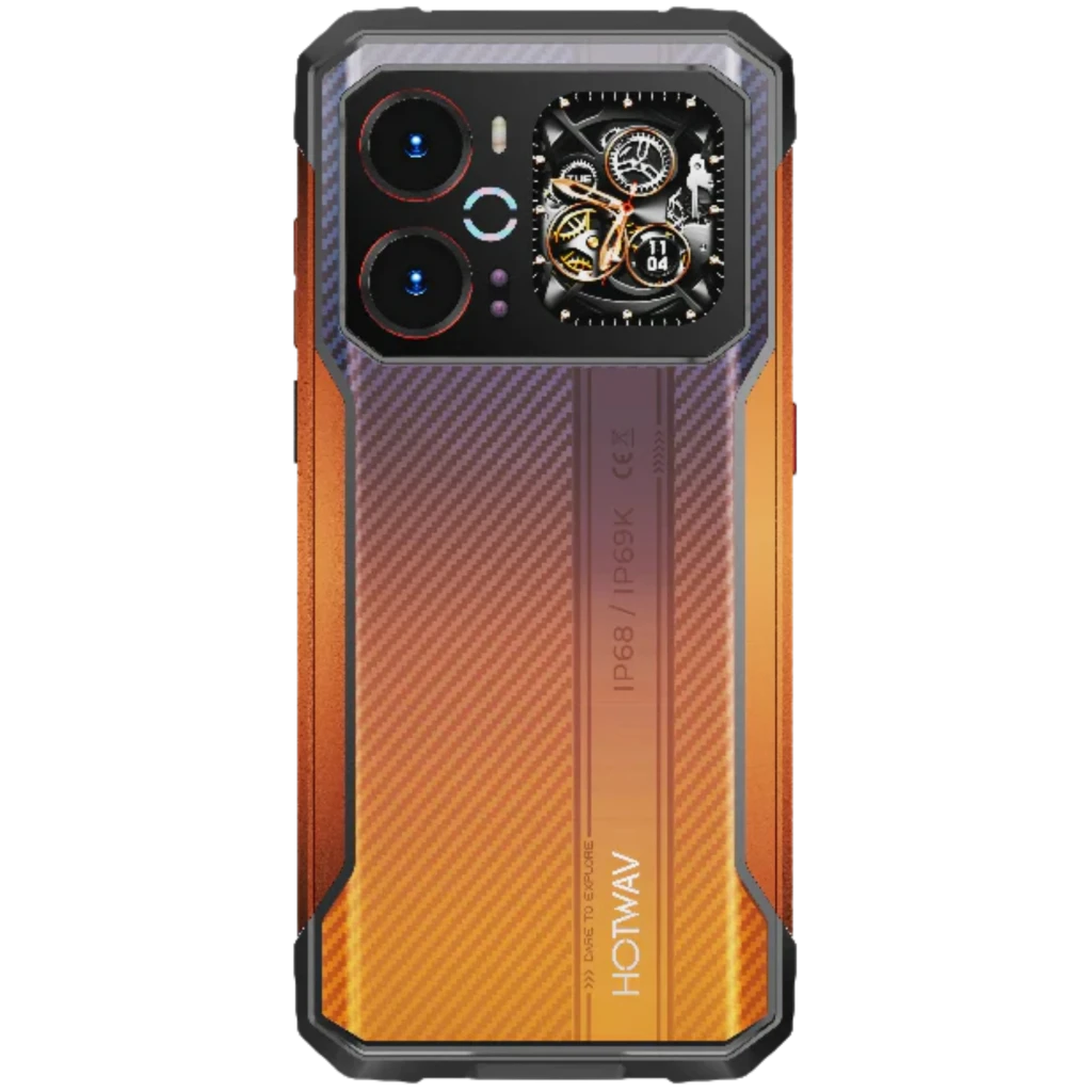 Hotwav Cyber 18 4G 256 Go Orange 8 Go 6200 mAh avec design robuste IP68 IP69K, dos texturé orange, module photo double grand anneau, écran bord fin au style - Ítem2