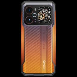 Hotwav Cyber 18 4G laranja com traseira robusta em gradiente, duas câmeras grandes, detalhe mecânico decorativo e selo IP68 IP69K CECE