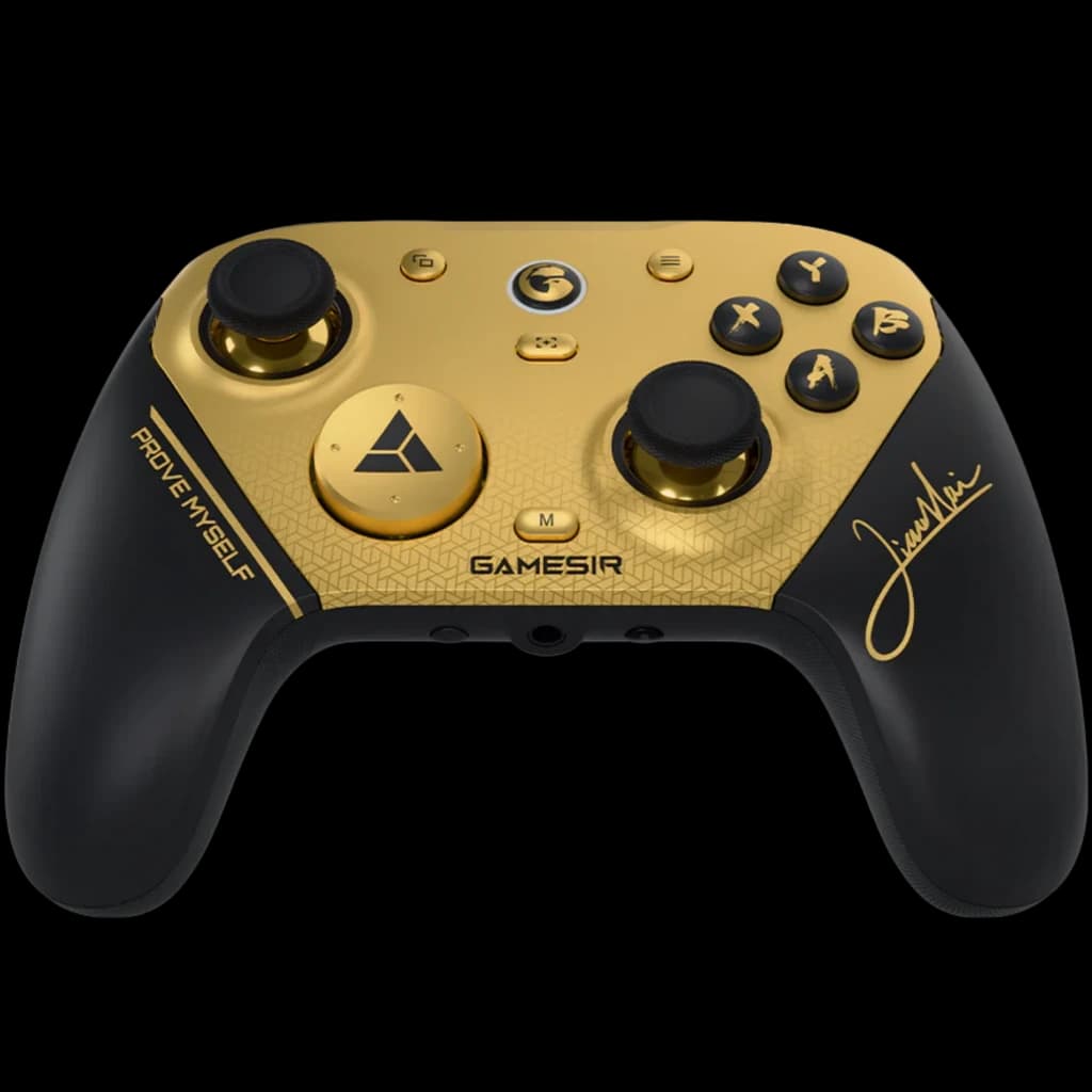 GameSir G7 Pro 8K Champion Edition Mando Inalámbrico PC en negro y dorado con botones ABXY, sticks duales, cruceta, firma grabada y acabado premium