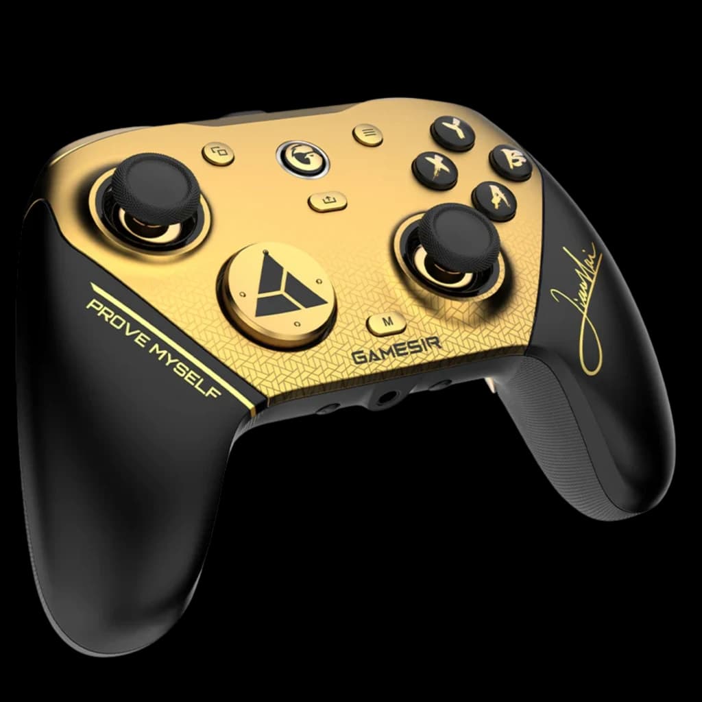 GameSir G7 Pro 8K Champion Edition Mando Inalámbrico PC en negro y dorado, panel metálico dorado, sticks analógicos, cruceta, botones ABXY y agarres