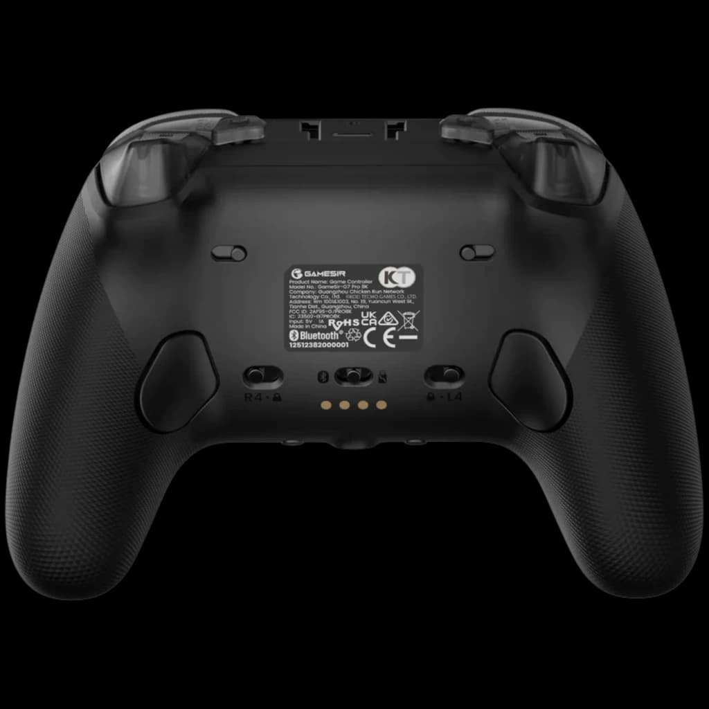 GameSir G7 Pro Nioh 3 Edition mando inalámbrico negro con textura antideslizante, cuatro botones traseros programables R4 L4 R5 L5 y gatillos transparentes