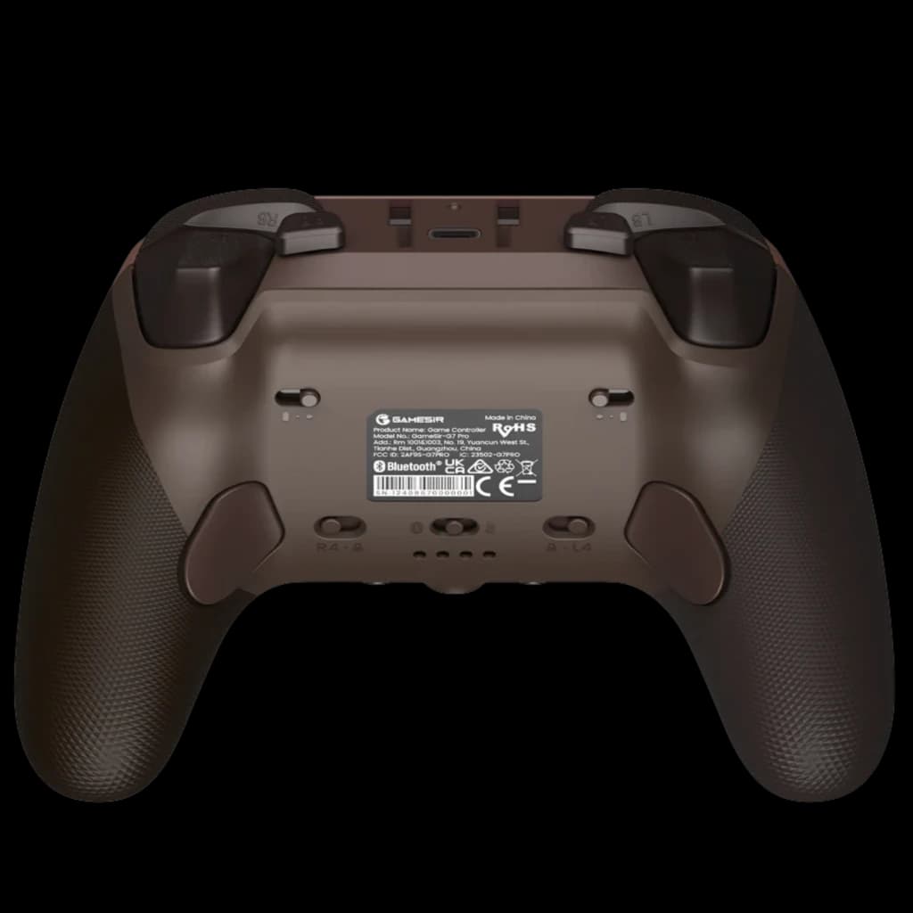 Mando inalámbrico marrón con empuñaduras texturizadas negras, gatillos ergonómicos, botones traseros programables y puerto USB-C, edición Dragon’s Dogma