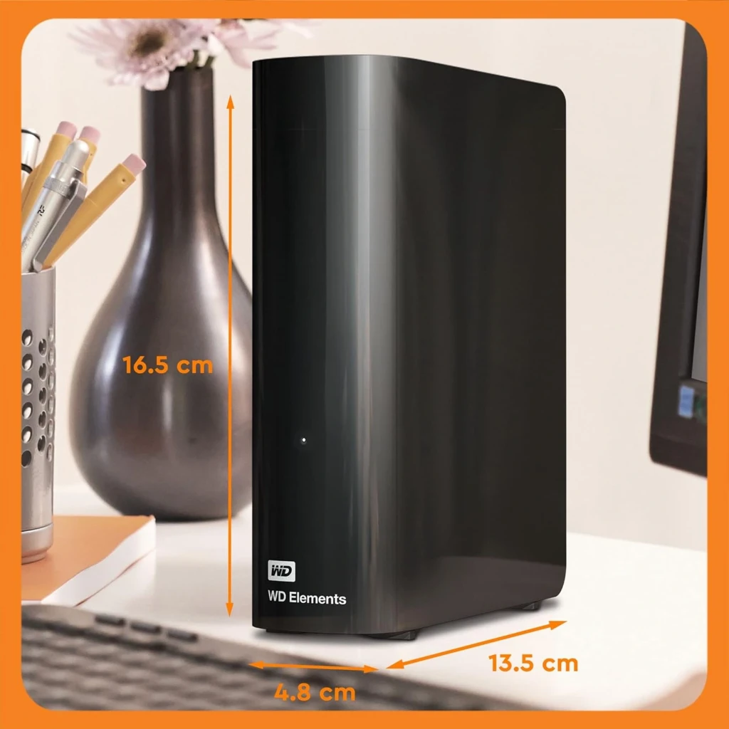 Western Digital WD Elements Desktop 20 TB HDD externo USB 3.2 color negro, carcasa brillante compacta con LED frontal y logo WD en la base - Ítem4