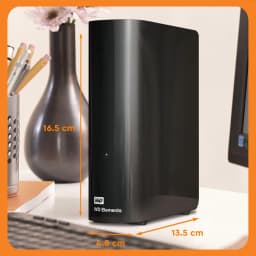 Disque dur externe WD Elements Desktop 20 To noir, boîtier brillant vertical compact 16,5 x 13,5 x 4,8 cm, LED discrète, port USB 3.2